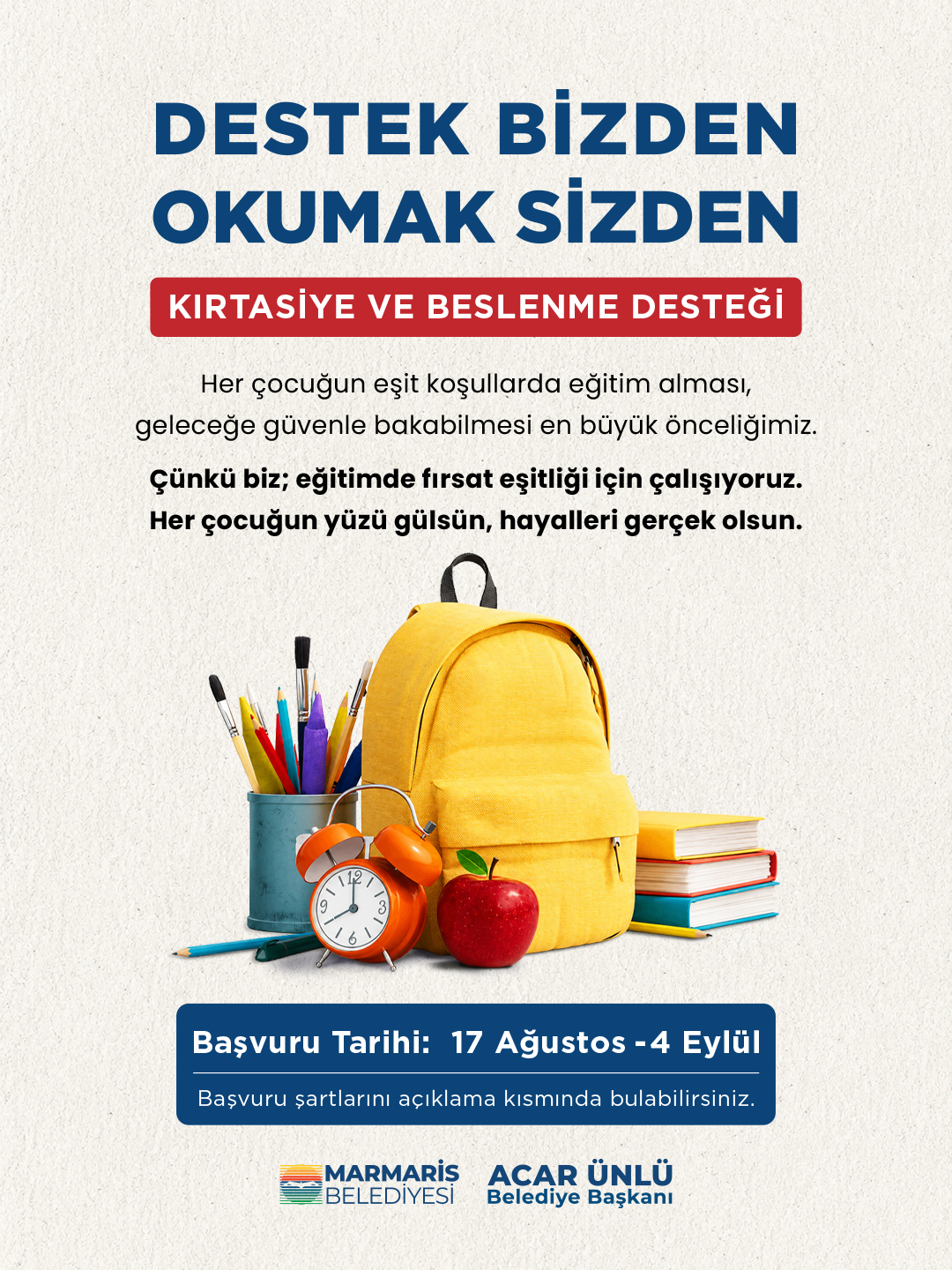 Marmaris Belediyesi’nden öğrencilere kırtasiye ve beslenme desteği