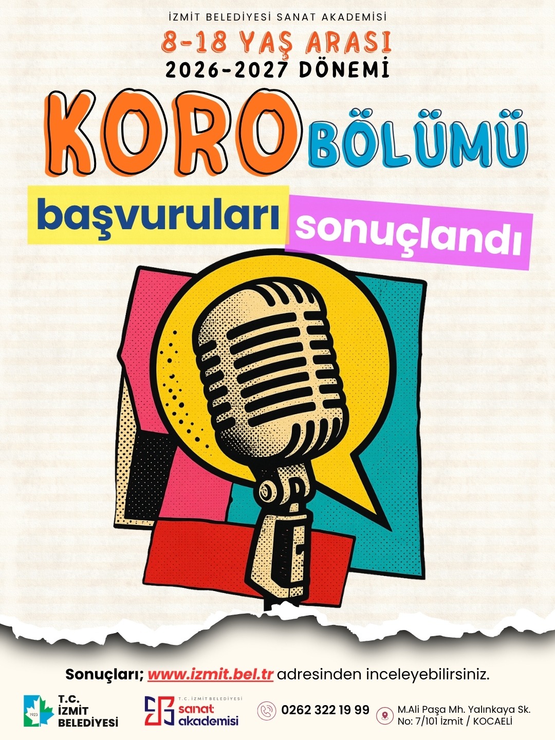 İzmit Belediyesi Sanat Akademisi Koro Bölümü sınav sonuçları açıklandı