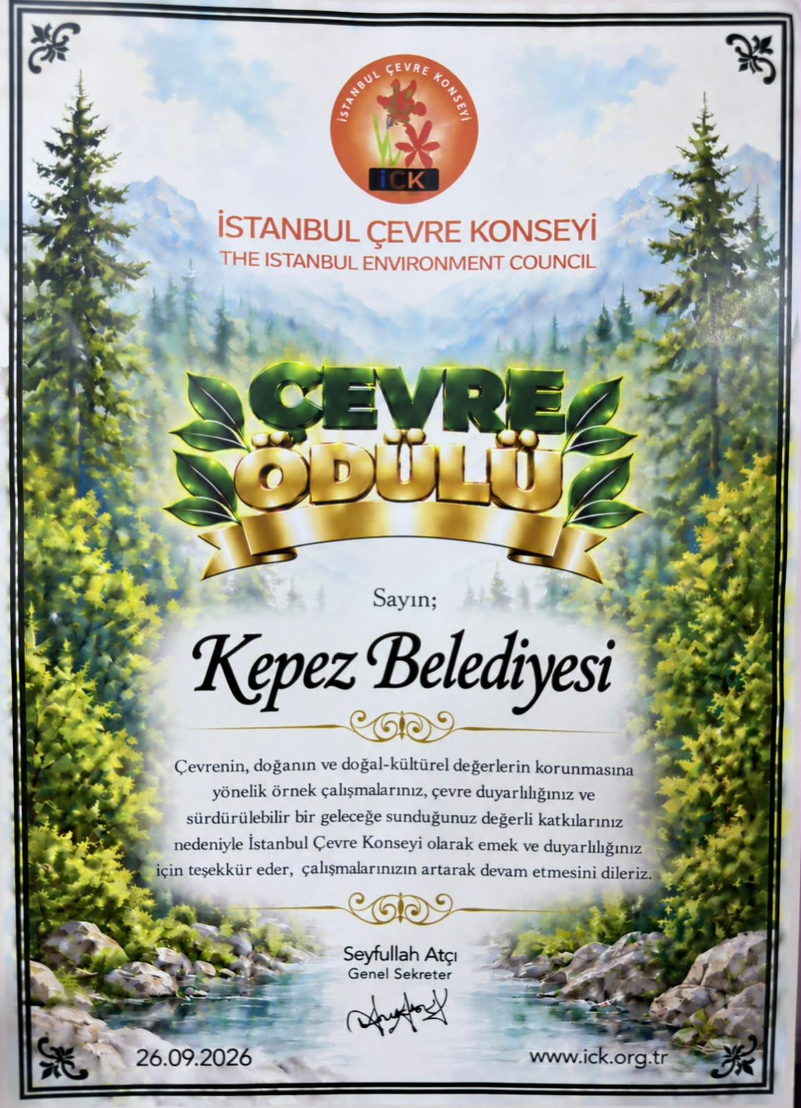 Kepez Belediyesi’nin çevre çalışmalarına İstanbul’dan ödül