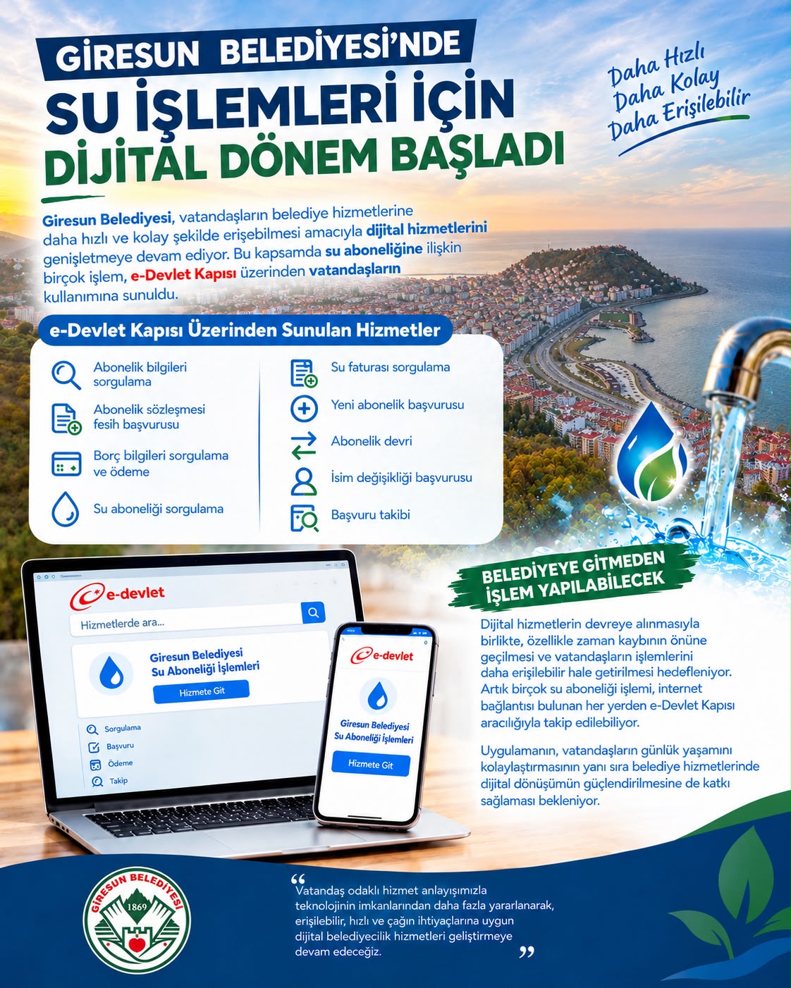 Giresun Belediyesi’nde su işlemlerinde dijital dönem başladı
